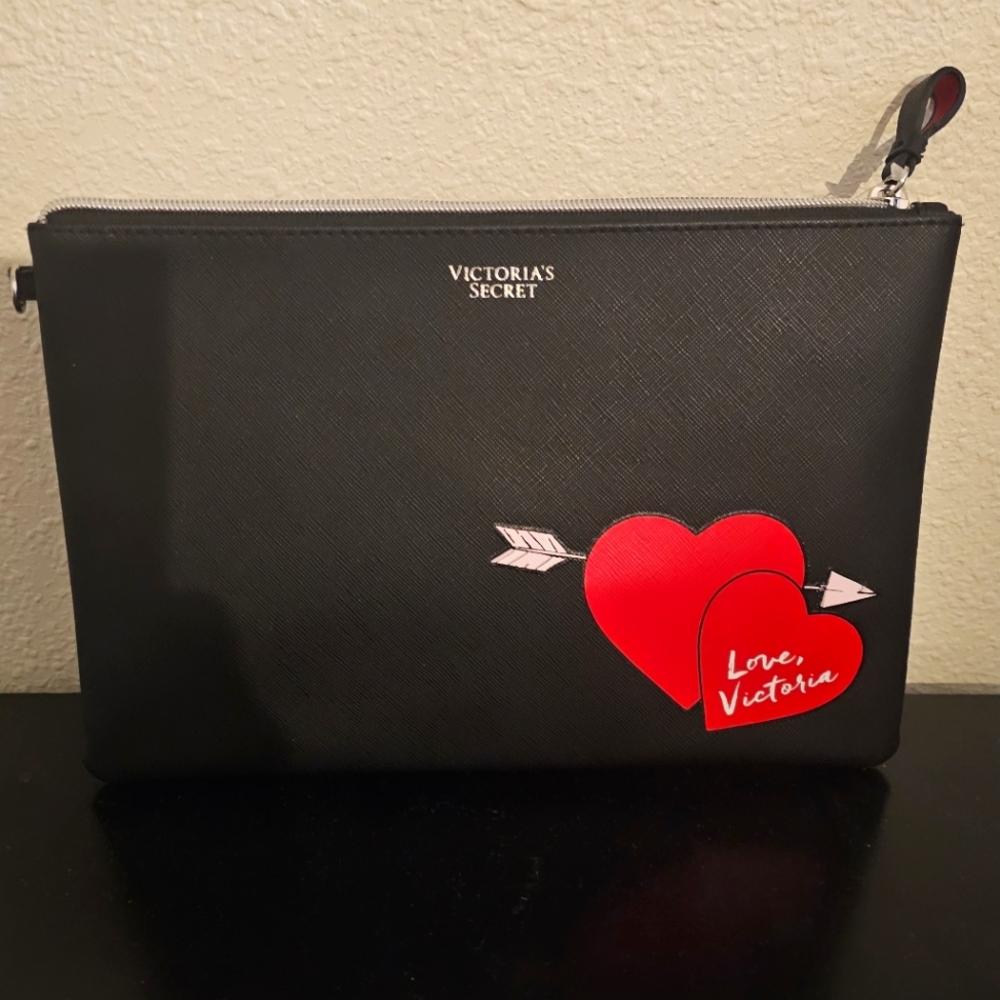 Victoria's Secret Black and Red Heart Toiletry Bag